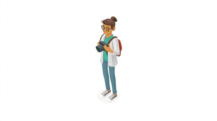 Young person with camera and backpack