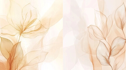 minimalist abstract art background with golden line art flowers and botanical leaves ideal for luxury invitation cards and packaging design