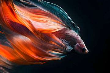 Obraz premium Vibrant betta fish fin display against a dark background.