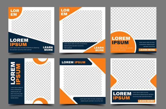 Set of square banner template design. Modern social media post with orange and blue color. Usable for social media post and web ads.