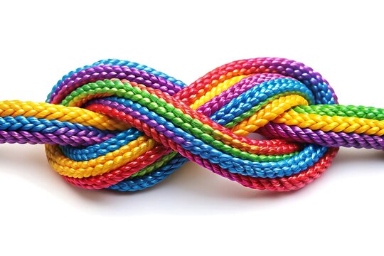 a knot of multi colored laces isolated on white background .jpg
