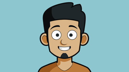 Young man smiling cartoon character portrait with happy expression on blue background