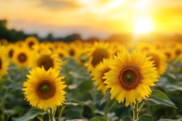 Obraz premium Sunflower fields under the sunshine