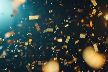 Sparkling gold confetti fills the air