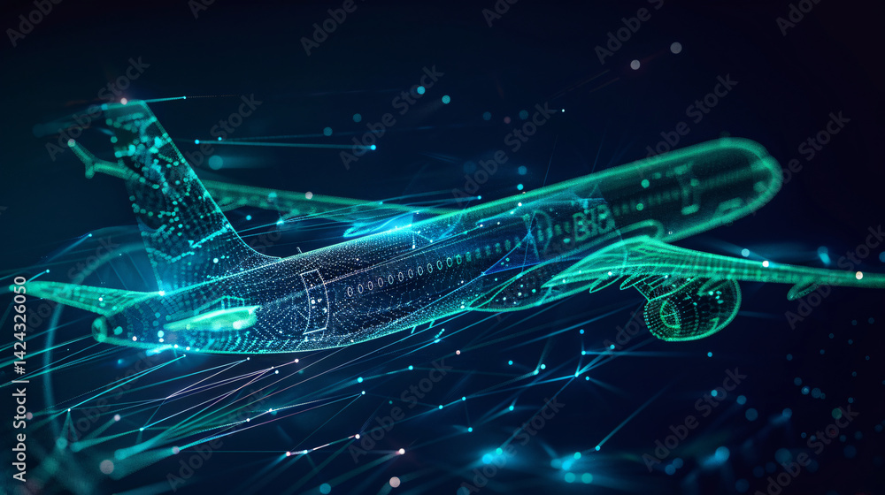 Poster digital airplane concept on futuristic network background