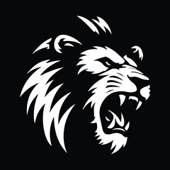 Black and White Tribal Style Lion Animal Logo