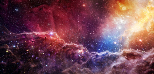 Collage, not AI.  Space scene with stars in the galaxy. Panorama. Universe filled with stars, nebula and galaxy,. Elements of this image furnished by NASA