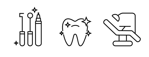 Dentist, dental cleaning icons, isolated line icon set with editable stroke,