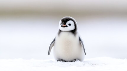 Fototapeta premium Adorable baby penguin on snow