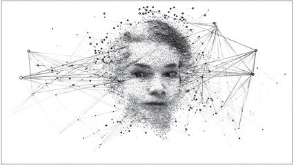 Abstract representation of a human face, connected by network lines