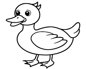 hand drawn cartoon cute animal line art duck