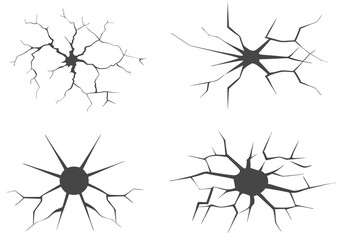 Cracks in Glass &ndash; High-Contrast Monochrome Broken Glass Vector with Fracture Patterns

