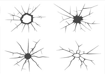 Cracks in Glass &ndash; High-Contrast Monochrome Broken Glass Vector with Fracture Patterns


