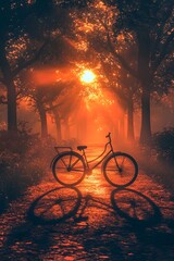 Abandoned bicycles in the sunset glow