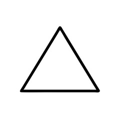 A bold, simple triangle shape representing minimalist design with a thick black outline against a stark white background.