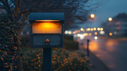 The lonely mailbox shining under the street lamp