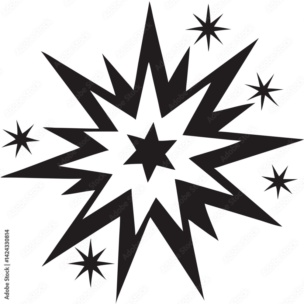 Aufkleber a powerful burst of energy, exploding with vibrant, jagged rays and smaller stars, creating a dynami