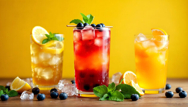 Three glasses of refreshing fruit drinks