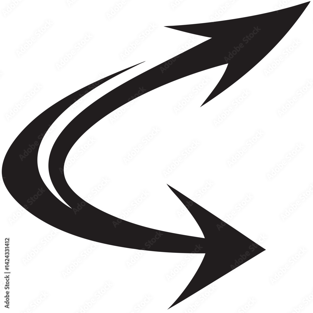 Aufkleber dynamic swirling arrows symbolizing continuous movement and progress in a bold, graphic style.