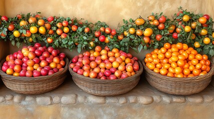 Colorful cherry tomatoes in baskets