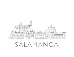 Obraz premium Salamanca, Spain cityscape illustration skyline drawing