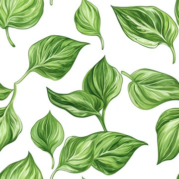 Fototapeta Seamless Pattern of Green Tropical Leaves Illustration on White Background
