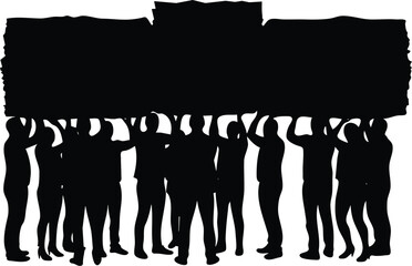 Group of people lifting a large object together, symbolizing unity, collective effort, and teamwork. Concept on cooperation and strength in numbers