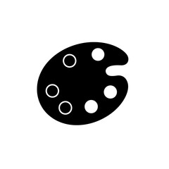 Minimal vector icon of a hobbyist paint palette in solid black silhouette 