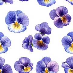 Pansy Flowers Seamless Pattern with Delicate Purple and Blue Watercolor Style