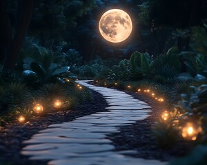 Moonlight Path Through Jungle