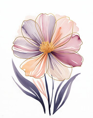 Fototapeta premium Beautiful watercolor painting of a flower with detailed green leaves, capturing natural delicate botanical beauty in art. Ai generated hand painted vibes image for textures, wrappers, cards, gift etc.