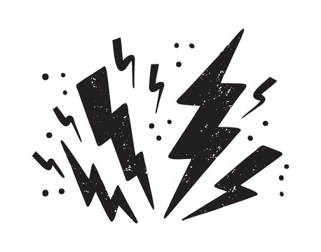 electric lightning or thunder bolt doodle style icon. silhouette lightning clipart symbol