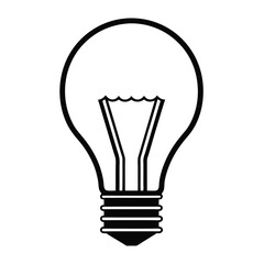 Solid black silhouette of a light bulb, light icon, light vector art on a white background