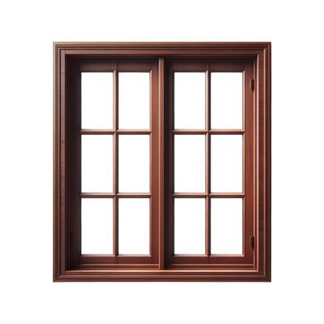 Isolated Wooden Window Frame on Transparent Background PNG Cutout