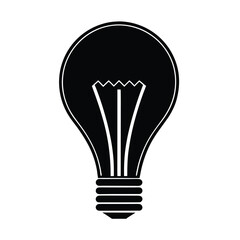 Solid black silhouette of a light bulb, light icon, light vector art on a white background