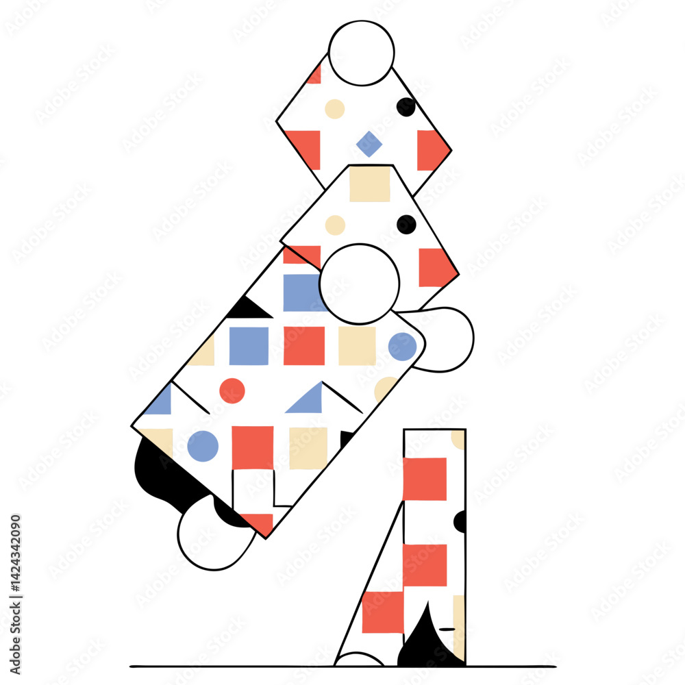 Poster a playful geometric figure leaps over a colorful block obstacle, a vibrant display of dynamic moveme