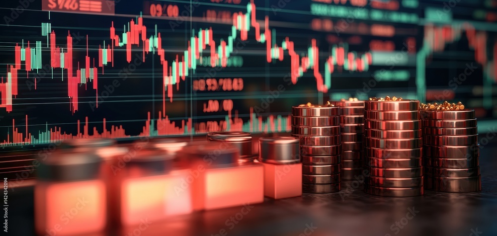 Poster market trend analysis financial data visualization in a dynamic office space environment