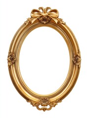 Fototapeta premium Ornate vintage gold picture frame with bow crest detail, isolated on a clean white background
