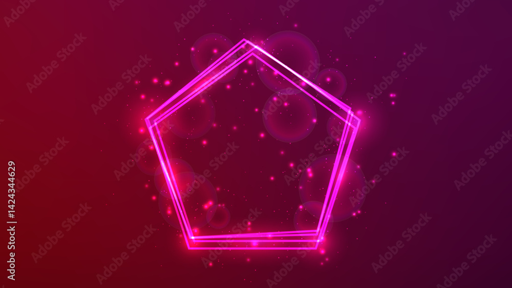 Poster neon frame in pentagon form with shining effects and sparkles