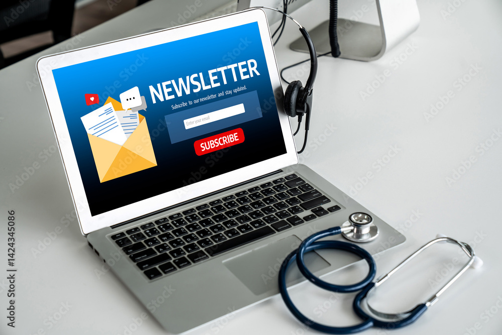Poster newsletter signup page on computer for customer to subscribe snugly newsletter update information to