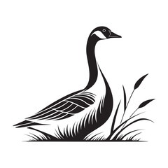 Fototapeta premium Minimalist goose silhouette vector illustration, clean black outline on pure white background, no details, high-resolution, scalable vector format