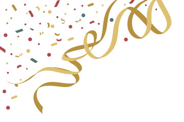 Celebration background template with confetti and gold ribbons. luxury greeting rich card. vector illustration