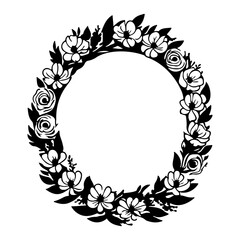 Ornate Floral Wreath: Botanical Black and White Design