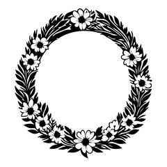 Elegant Floral Wreath in Black and White Format