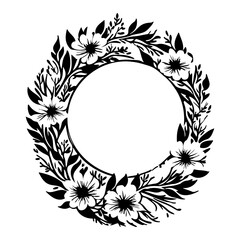 Stylized Floral Wreath Frame with Empty Circle