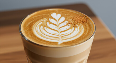 Artistic Latte In A Glass Cup With Elaborate Foam Design