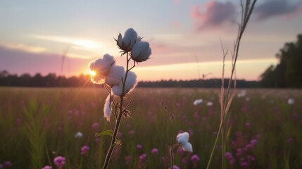 Cotton plant in sunrise field beautiful nature scene with vibrant colors