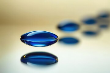 Close-up of  translucent blue capsules.