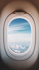 Airplane Window View Above Clouds – Peaceful Airplane Window View with Sky and Clouds – Travel Mood from Airplane Window View