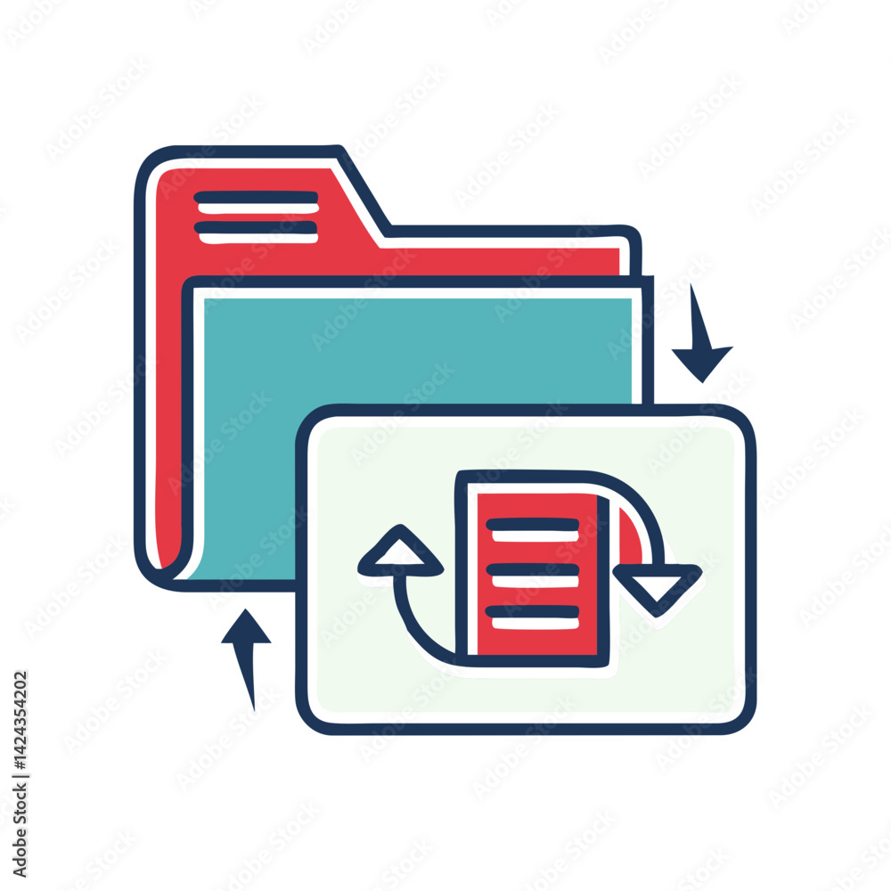 Poster folder sync management in cloud storage with colorful icons